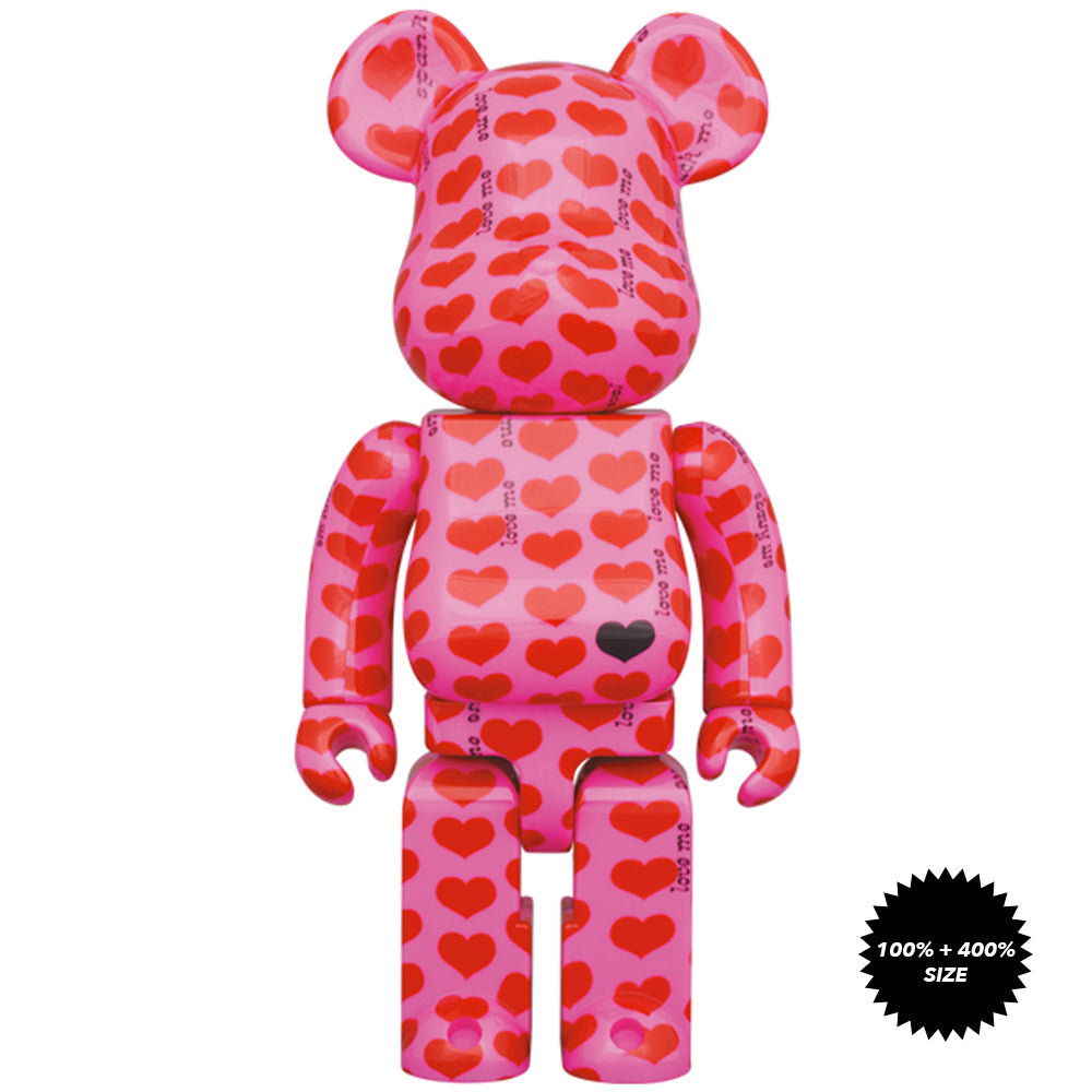 Hide Pink Heart 100% + 400% Bearbrick Set by Medicom Toy