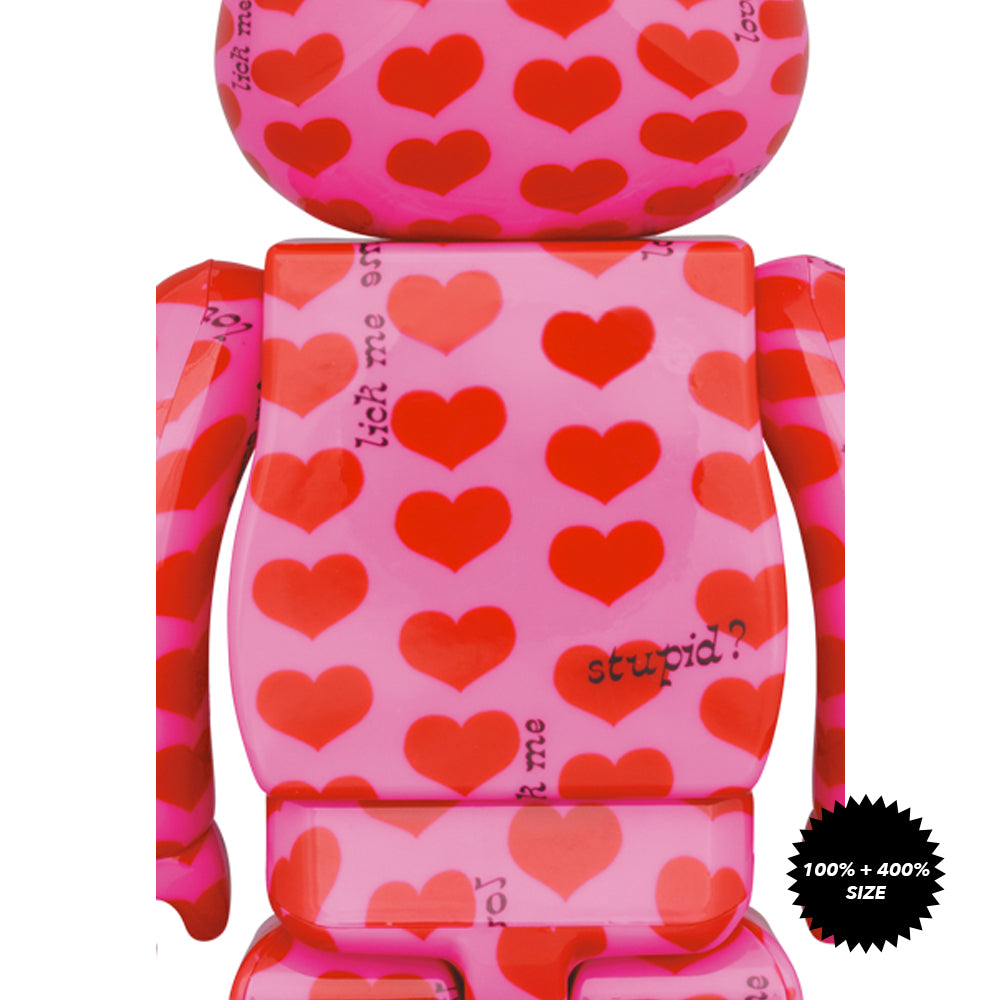 Hide Pink Heart 100% + 400% Bearbrick Set by Medicom Toy