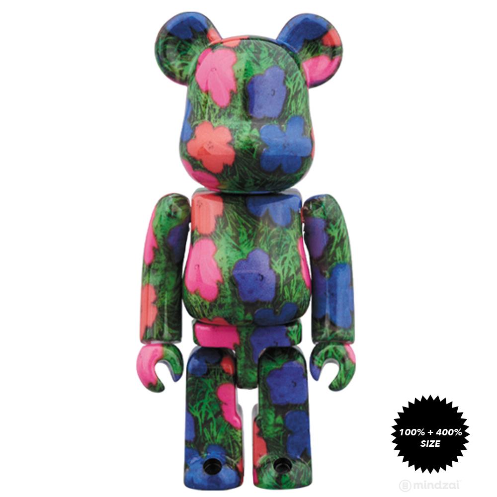 Andy Warhol Flowers 100% + 400% Bearbrick Set by Medicom Toy