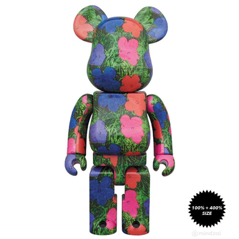 Andy Warhol Flowers 100% + 400% Bearbrick Set by Medicom Toy