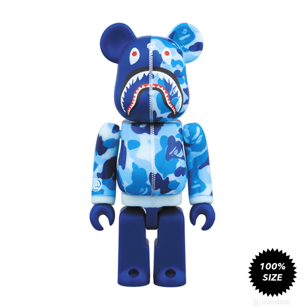 Blue Bape Camo Shark Bearbrick 100% by Medicom Toy x Bape