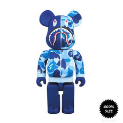 Blue Bape Camo Shark Bearbrick 400% by Medicom Toy x Bape