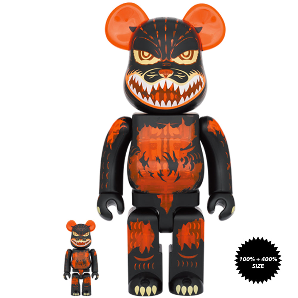 Godzilla from Godzilla vs Destoroyah (Meltdown: Clear Orange Ver.) 100% + 400% Bearbrick Set by Medicom Toy