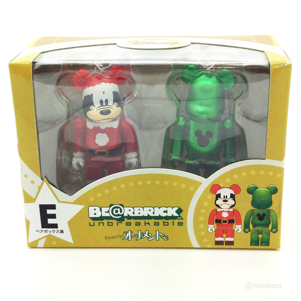 Disney Bearbrick Unbreakable - Happy Kuji E - Goofy Santa Suit and Mickey Logo Green Metallic Version (2 PK) 100% Size