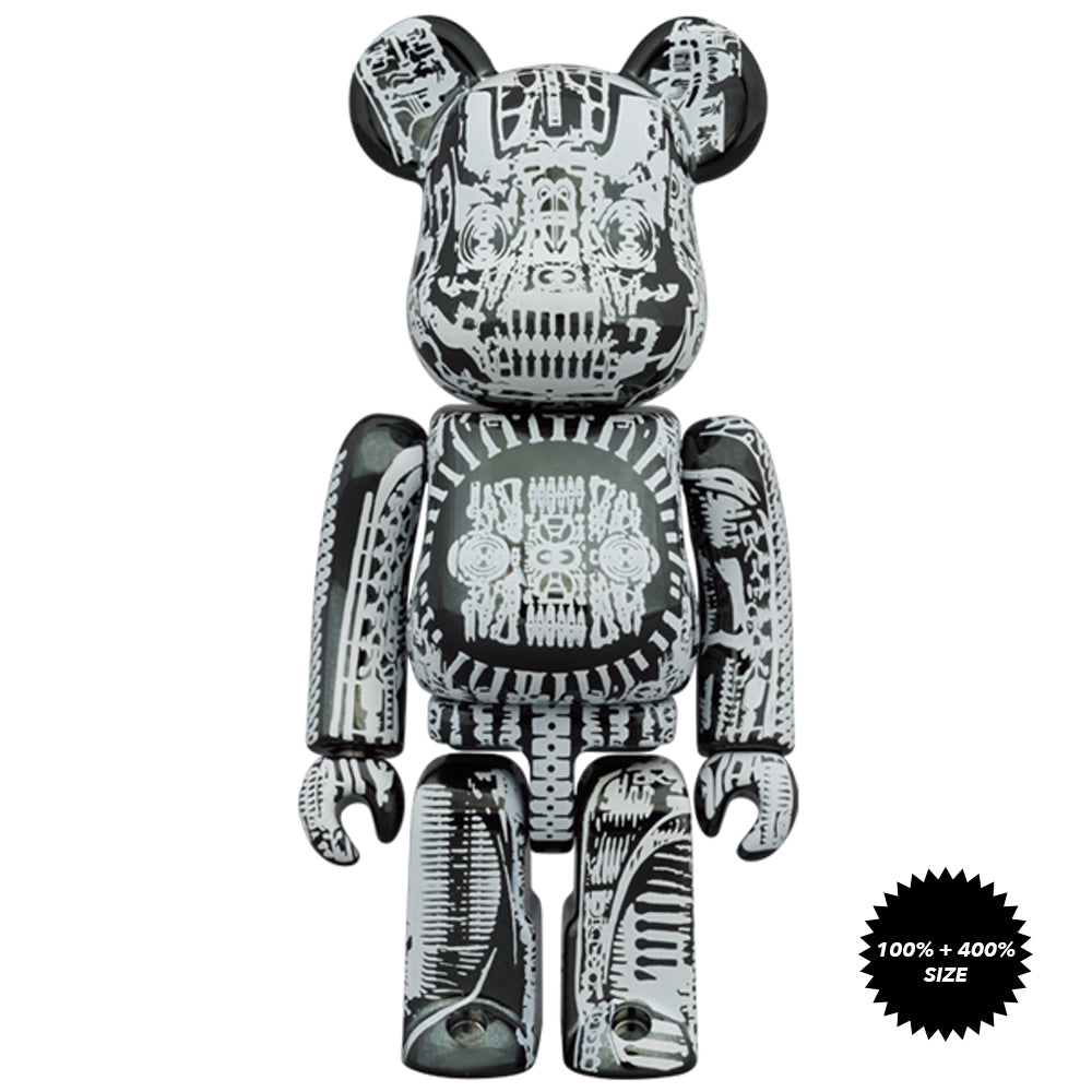 H.R. Giger Black Chrome Version 100% + 400% Bearbrick Set by Medicom Toy