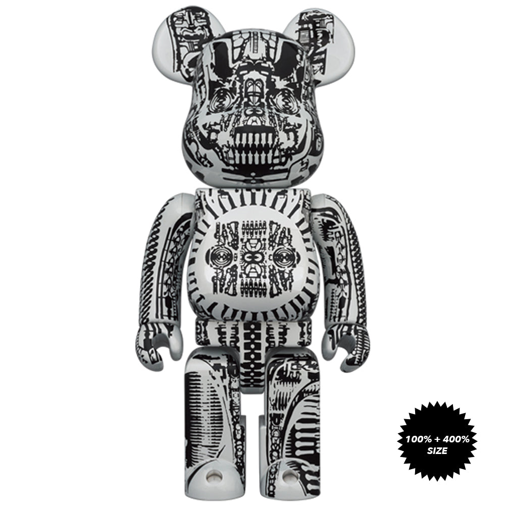 H.R. Giger White Chrome Version 100% + 400% Bearbrick Set by Medicom Toy