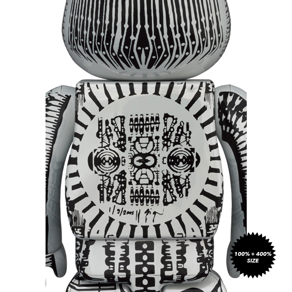 H.R. Giger White Chrome Version 100% + 400% Bearbrick Set by Medicom Toy