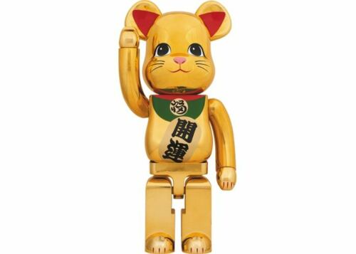 Bearbrick Lucky Beckoning Cat 1000% Gold-Plated (Open Eyes)