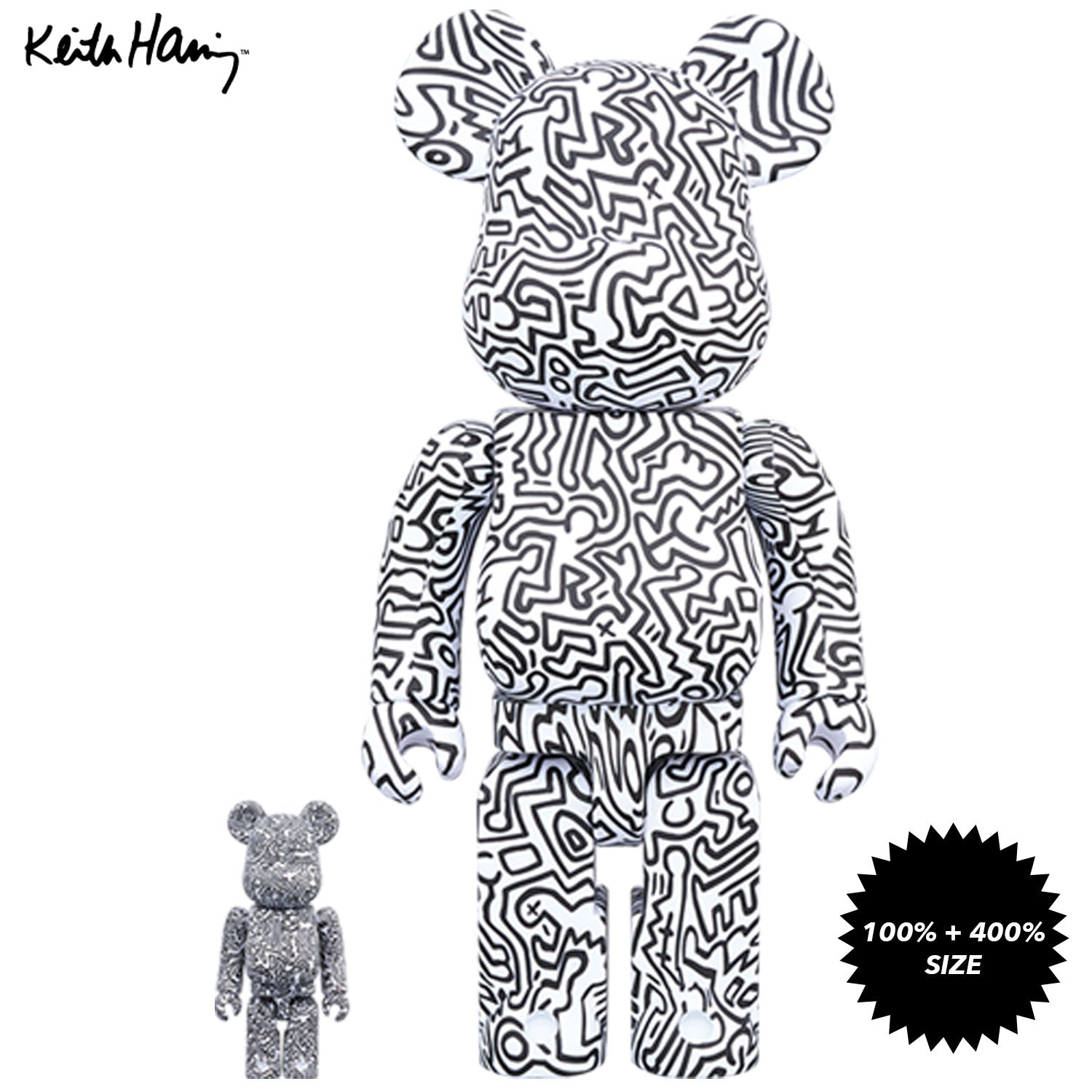 Keith Haring #4 100% + 400% Bearbrick Set by Medicom Toy