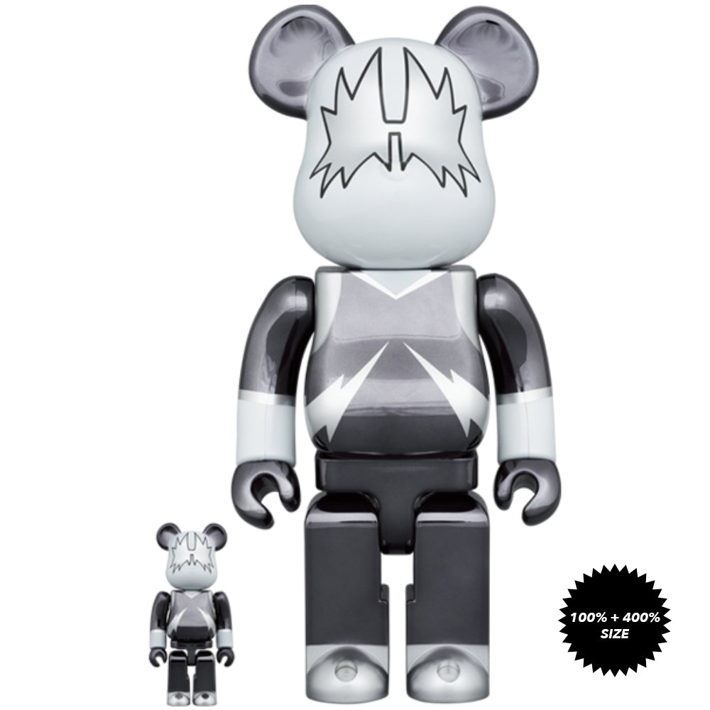 KISS Space Man (Chrome Ver.) 100% + 400% Bearbrick Set by Medicom Toy