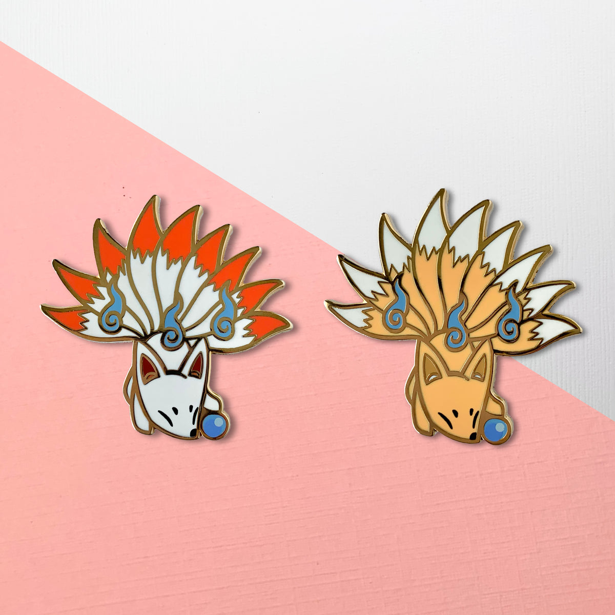 White/Red Kitsune Enamel Pin by Shumi Collective