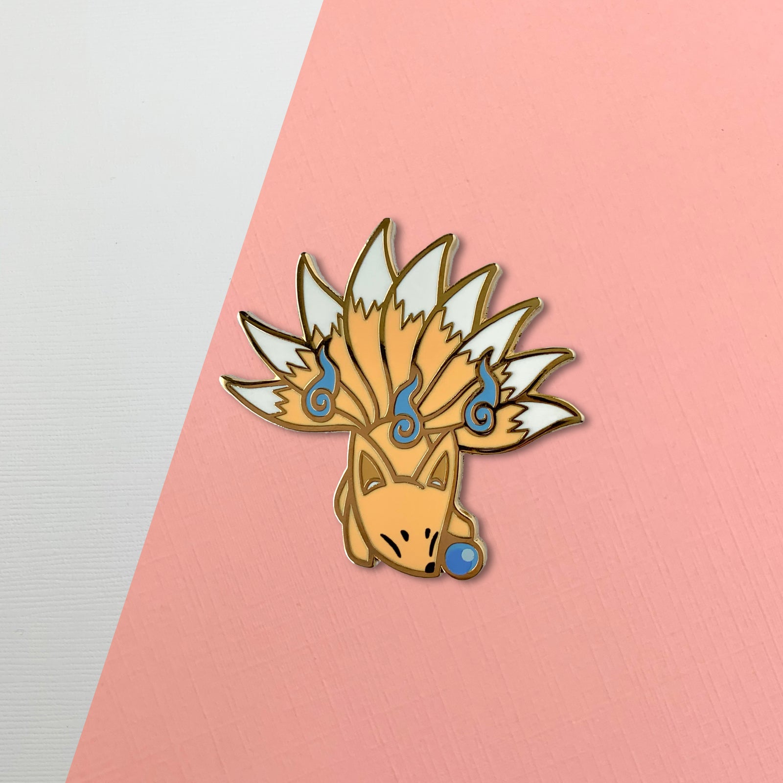 Orange Kitsune Enamel Pin by Shumi Collective
