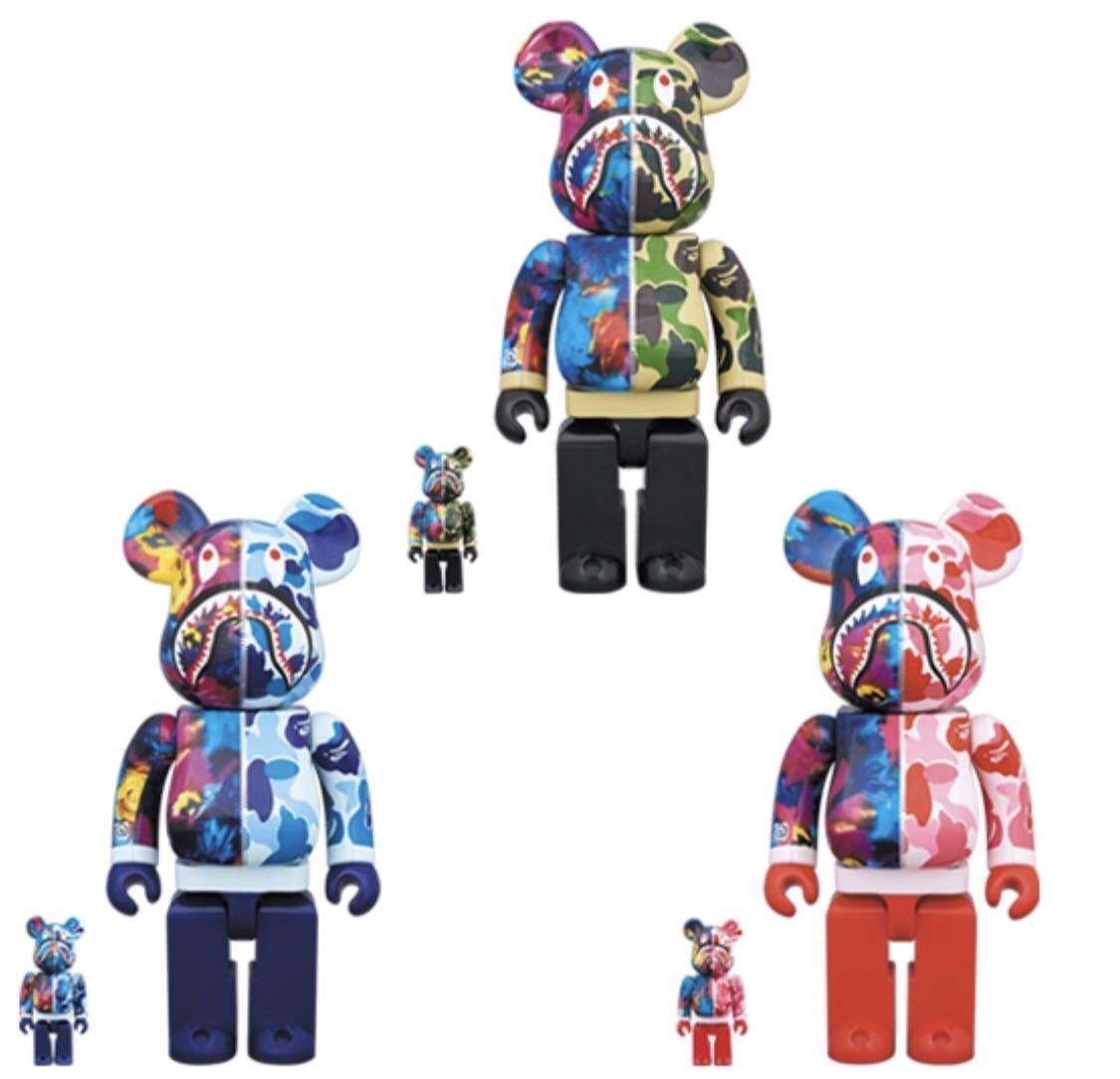 Bearbrick x Bape x Mika Ninagawa Shark 100% & 400% Set (GREEN/BLUE/PINK)