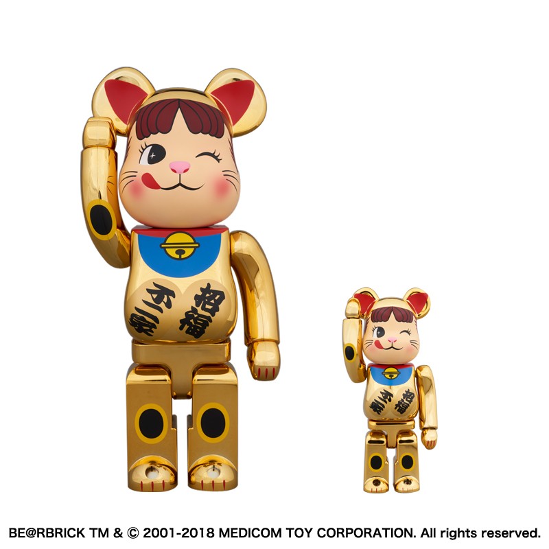 Gold Peko Lucky Cat 400% 100% Bearbrick Set by Medicom Toy