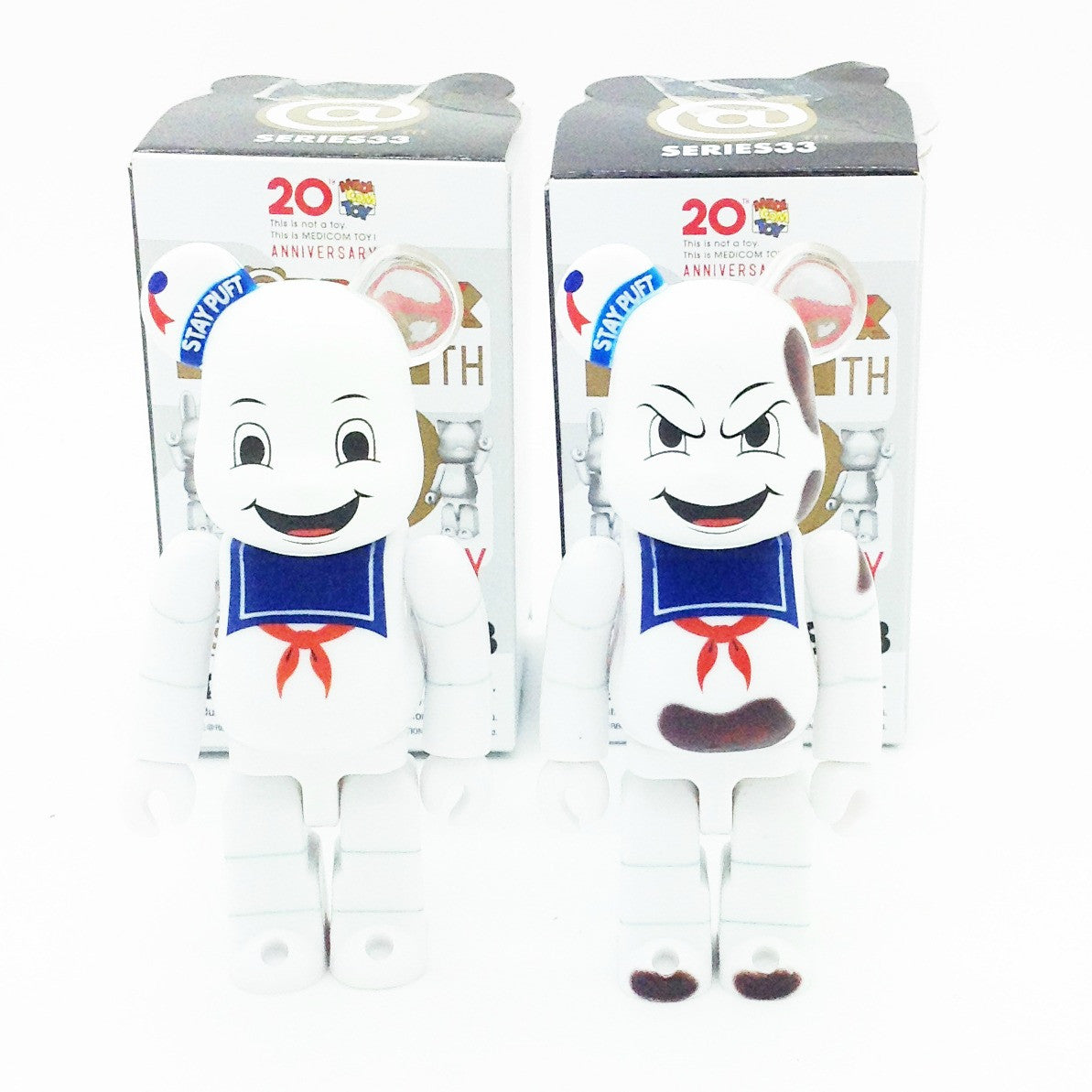 Bearbrick Series 33 - Ghostbusters Stay Puft Marshmallow Man and Burnt Stay Puft (Set of 2)