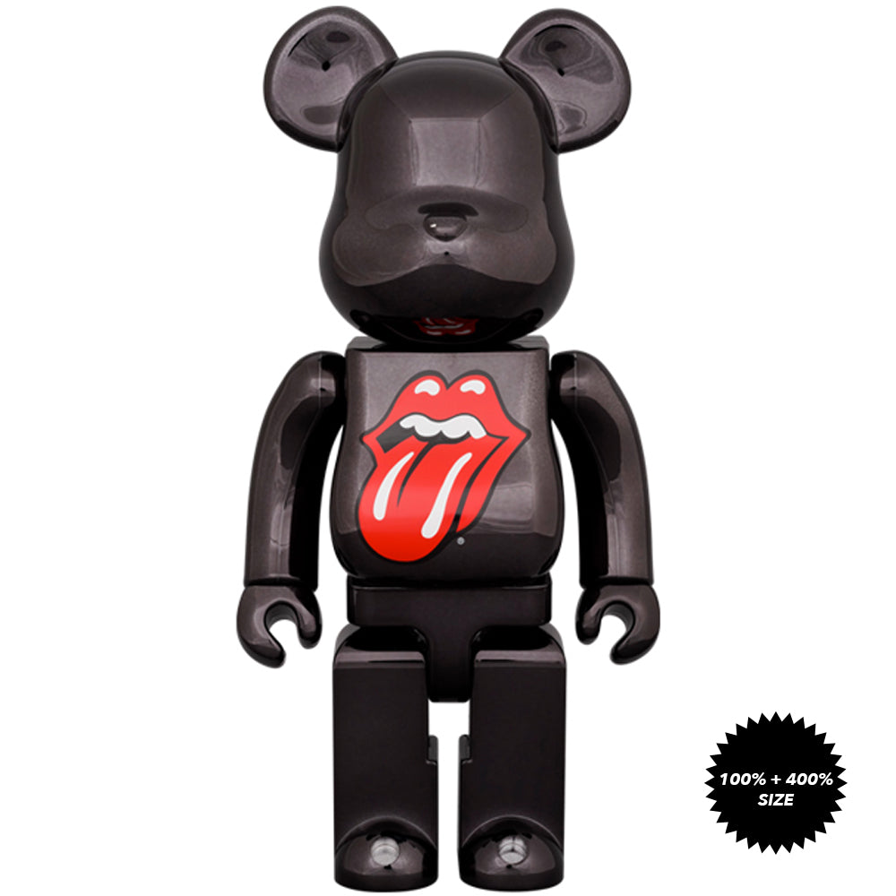 The Rolling Stones Lips & Tongue (Black Chrome Ver.) 100% + 400% Bearbrick Set by Medicom Toy