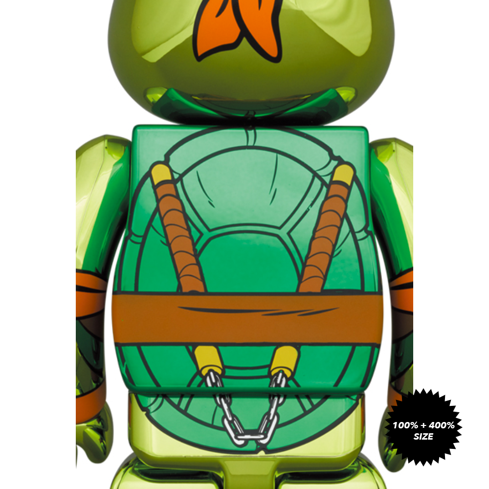 TMNT: Michelangelo (Chrome Ver.) 100% + 400% Bearbrick Set by Medicom Toy